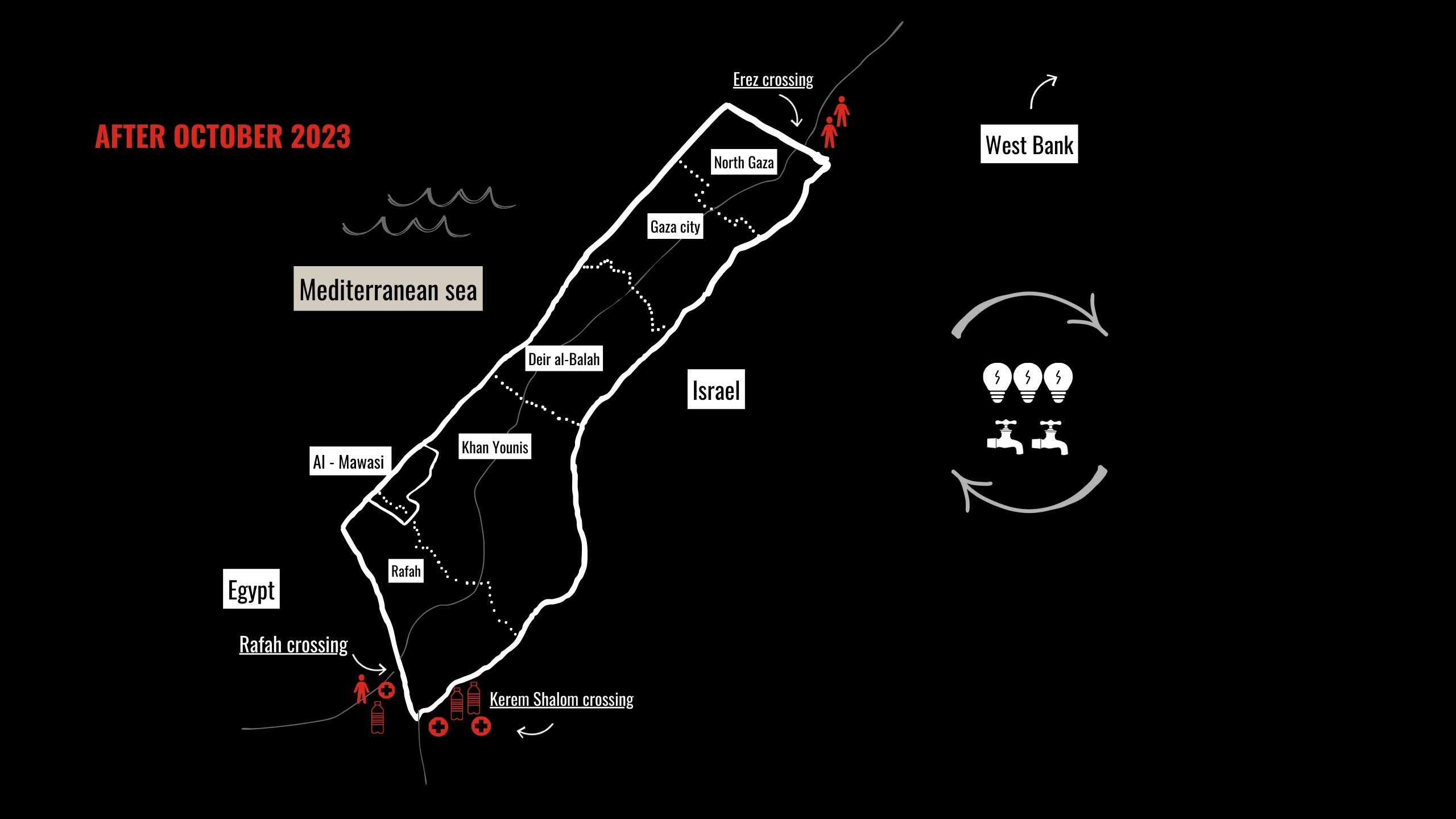 Map showing how access to aid had been blocked into Gaza after October 2023
